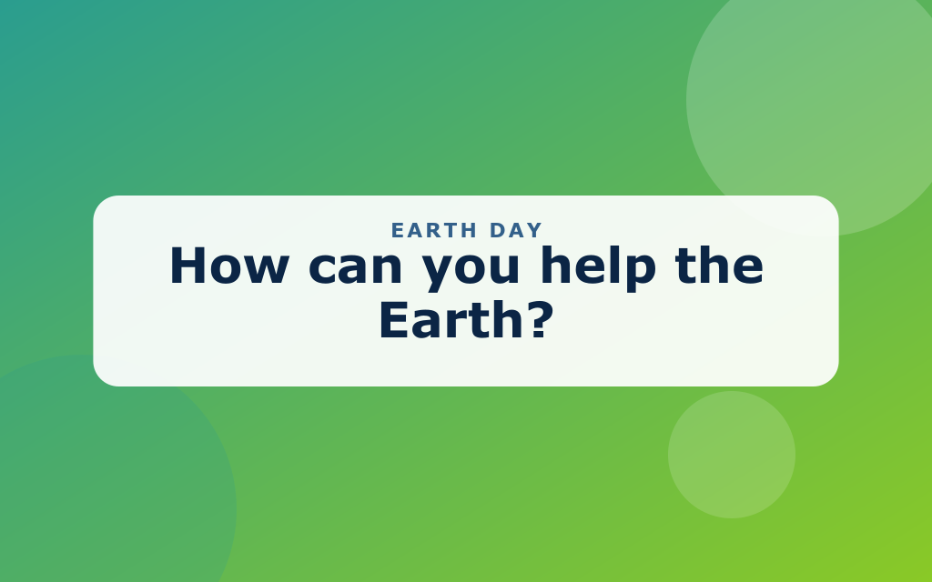 Cartoon Earth Day scene with kids planting a tree and a smiling Earth