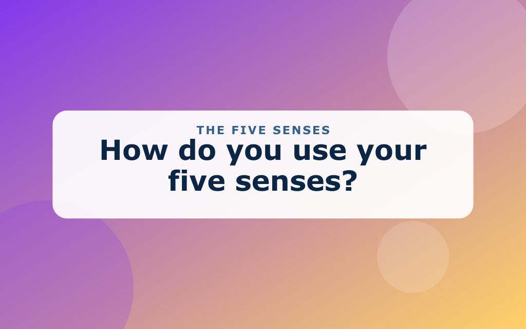 Cartoon showing an eye, ear, nose, tongue, and hand for the five senses